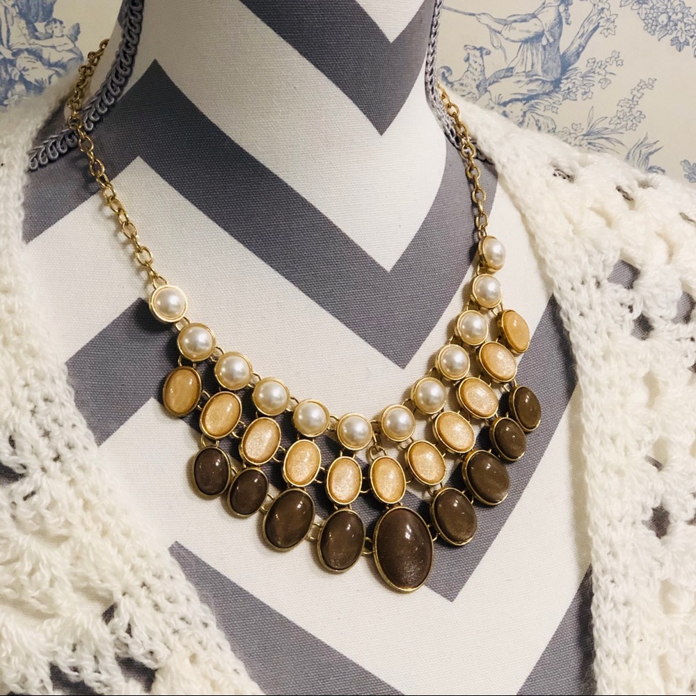 NY&Co Statement Necklace Tiered Gold Tone Chain